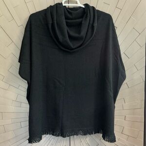 Neiman Marcus Black Poncho Cowl Neck Bottom Fringe Cashmere Sweater